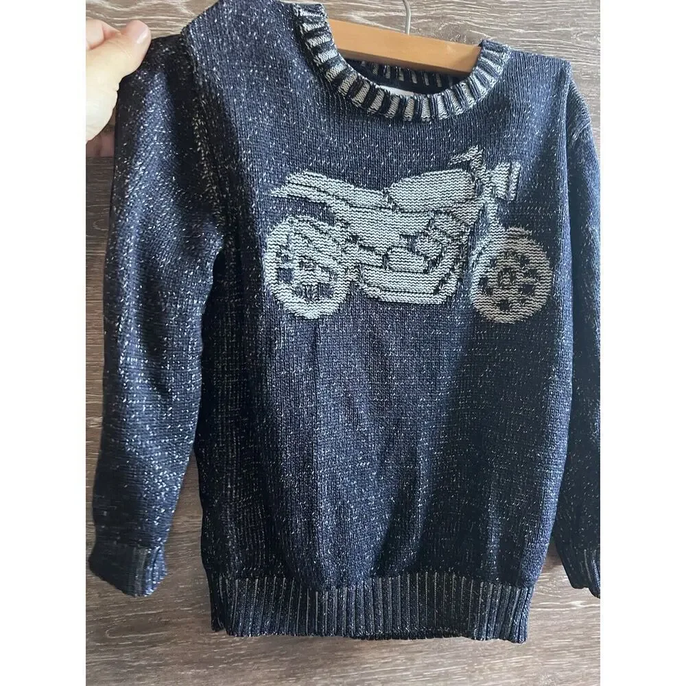 Gymboree Boy Sweater 3t Motorcycle Blue Cars crew neck knit